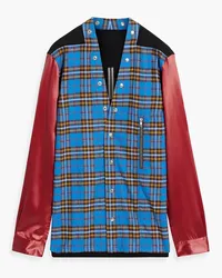 Rick Owens Larry satin and crepe-paneled checked cotton-flannel shirt - Blue Blue