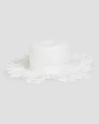 RED Valentino Fringed faux raffia hat - White White