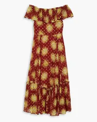 RIXO Mauve off-the-shoulder printed metallic fil coupé chiffon maxi dress - Red Red