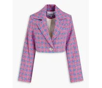 Cropped checked cotton-blend tweed blazer - Pink