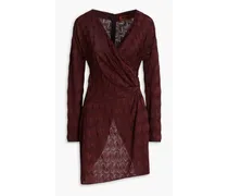 Wrap-effect pleated jacquard-knit mini dress - Burgundy