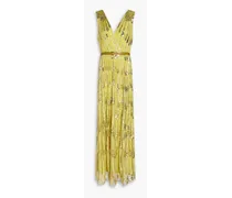 Wrap-effect embellished tulle gown - Yellow