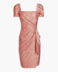 THEIA Wrap-effect metallic cloqué-jacquard dress - Pink Pink