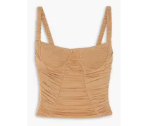 Doric shirred ruched stretch-jersey bustier top - Brown