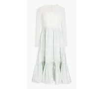 Appliquéd tulle, macramé lace and silk-taffeta midi dress - White