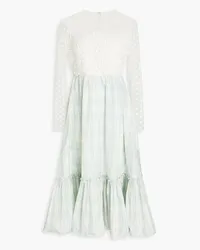 Valentino Garavani Appliquéd tulle, macramé lace and silk-taffeta midi dress - White White