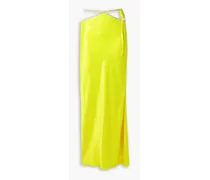 Cutout embellished neon silk-satin maxi skirt - Yellow