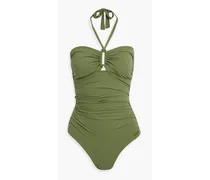 Ruched halterneck swimsuit - Green