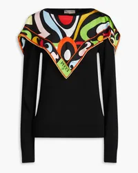 Emilio Pucci Silk-twill paneled wool sweater - Black Black