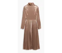 Pleated velvet turtleneck midi dress - Metallic