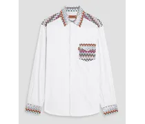Crochet knit-trimmed pinstriped cotton-poplin shirt - White