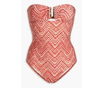Bonita ring-embellished printed bandeau swimsuit - Red