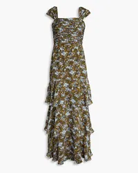 Mikael Aghal Tiered printed crepe de chine maxi dress - Blue Blue