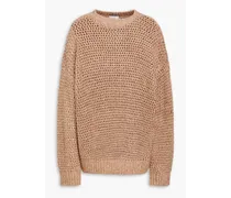 Metallic open-knit wool-blend sweater - Neutral