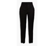 Scalloped cotton-blend tapered pants - Black