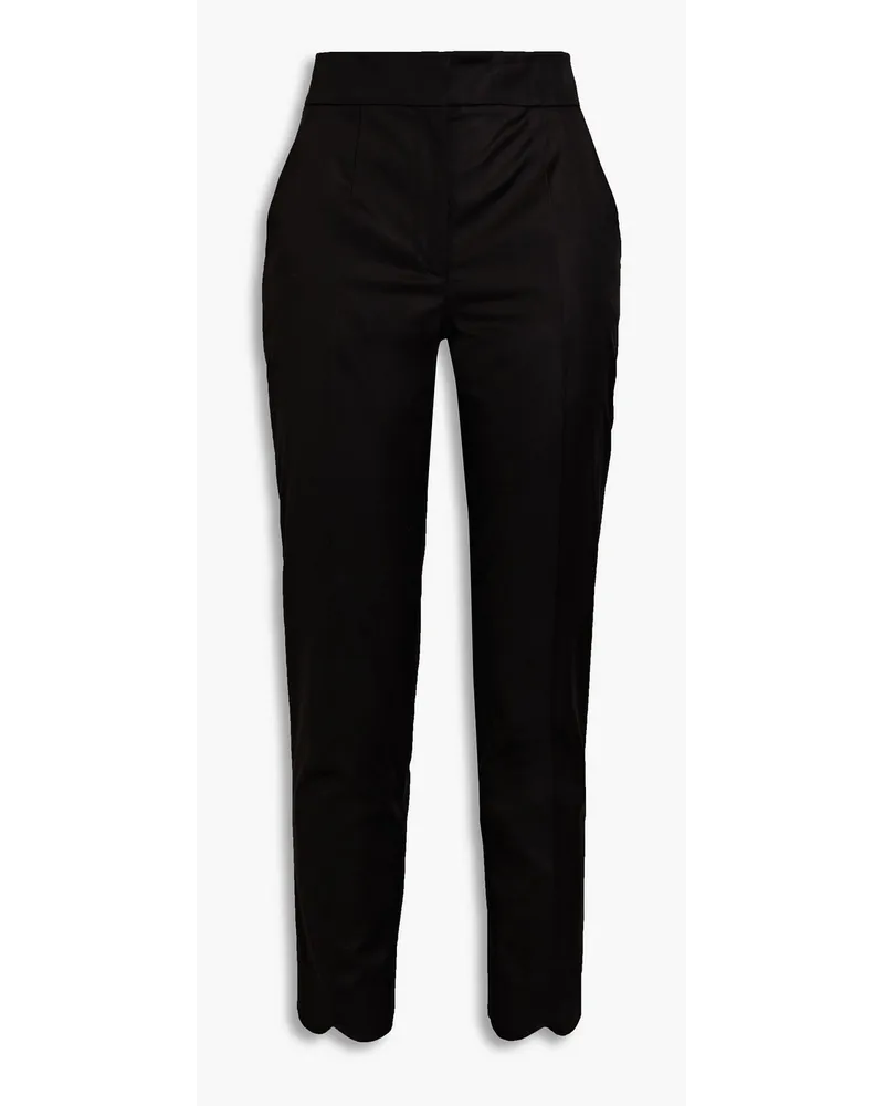 Scalloped cotton-blend tapered pants - Black