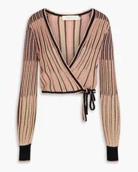 Zimmermann Cropped striped pointelle-knit cotton-blend wrap cardigan - Pink Pink