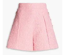 Pleated cotton-blend tweed shorts - Pink