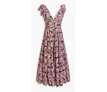 Tiered printed cotton-poplin midi dress - Pink