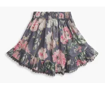 Kids Iris ruffled floral-print cotton skirt - Gray