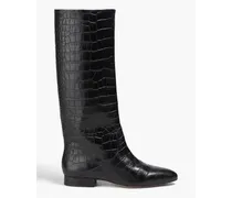 Croc-effect leather boots - Black