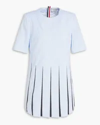 Thom Browne Pleated striped cotton and wool-twill mini dress - Blue Blue