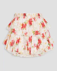 LoveShackFancy Tiered floral-print cotton mini skirt - White White