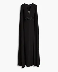 Marchesa Cape-effect embellished crepe gown - Black Black