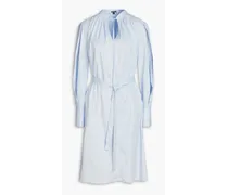 Penrose belted pleated cotton-poplin dress - Blue