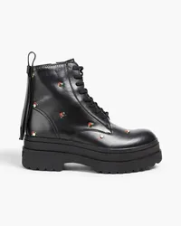 RED Valentino Floral-print studded leather combat boots - Black Black