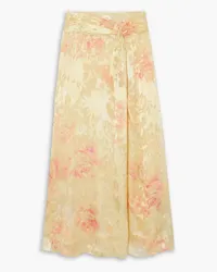 LoveShackFancy Chance gathered satin-jacquard maxi skirt - Yellow Yellow