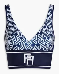 Palm Angels Cropped logo-print stretch-knit bra top - Blue Blue