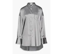 Oversized embellished silk-blend satin shirt - Gray