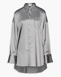 Brunello Cucinelli Oversized embellished silk-blend satin shirt - Gray Gray