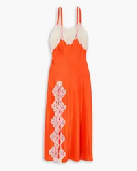 Rodarte Lace-trimmed silk-satin midi dress - Orange Orange