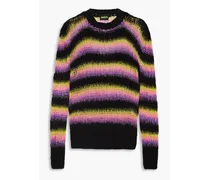 Striped open-knit cotton-blend sweater - Pink