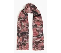 Floral-print cashmere-gauze scarf - Red