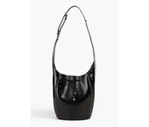 Croc-effect leather shoulder bag - Black