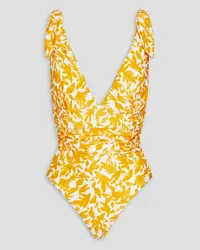 Rebecca Vallance Ruched printed swimsuit - White White