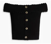 Off-the-shoulder cropped ribbed-knit top - Black