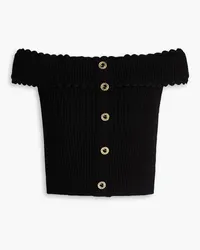 Sandro Off-the-shoulder cropped ribbed-knit top - Black Black