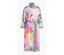 Crystal-embellished printed silk crepe de chine kimono - Pink