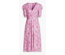 Draped floral-print silk crepe de chine midi dress - Purple