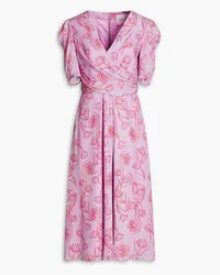 Carolina Herrera New York Draped floral-print silk crepe de chine midi dress - Purple Purple