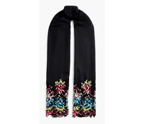 Lace-paneled plissé-silk scarf - Black - OneSize