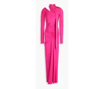 Cutout ruched satin-jersey maxi dress - Pink