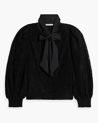 Alice + Olivia Alice Olivia - Brentley satin-paneled pussy-bow corded lace blouse - Black Black