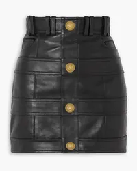 Balmain Button-embellished paneled leather mini skirt - Black Black