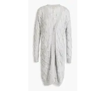 Embellished cable-knit linen-blend cardigan - Gray