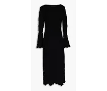 Pointelle-knit midi dress - Black